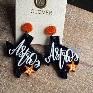 Astros Texas Shaped Earrings with Orange Accents
